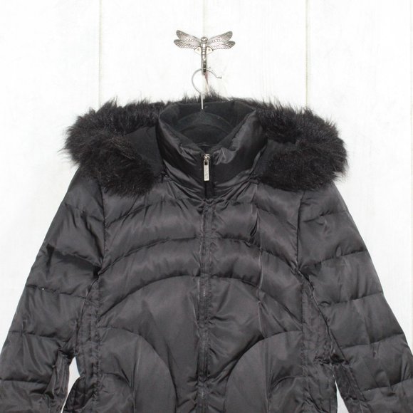 Nautica Black Quilted Insulated Removable Faux Fur Down Puffer Jacket Size M - Picture 3 of 13